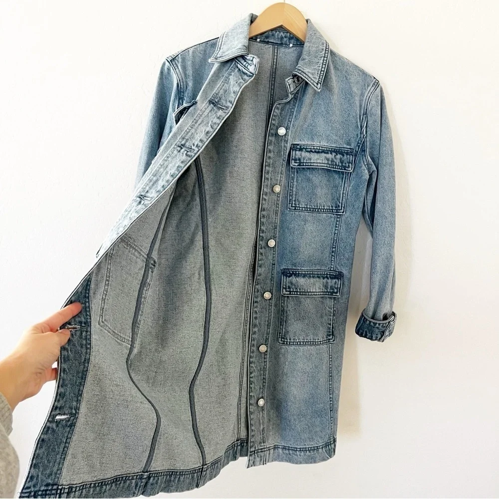 Michael Kors Light Wash Denim Mid-Length Jean Jacket
